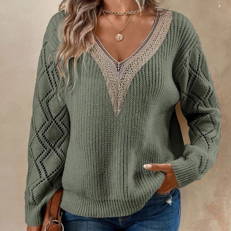Spring Autumn V neck Sweater Loose Casual Pullover Women Knitwear Bella Mia